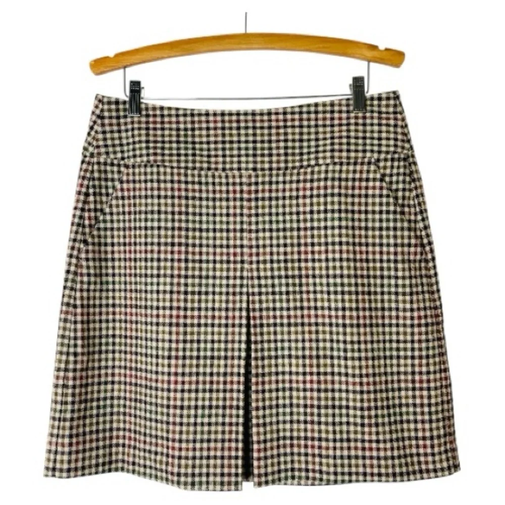 Banana Republic cream brown red wool plaid pleated preppy academia skirt 10